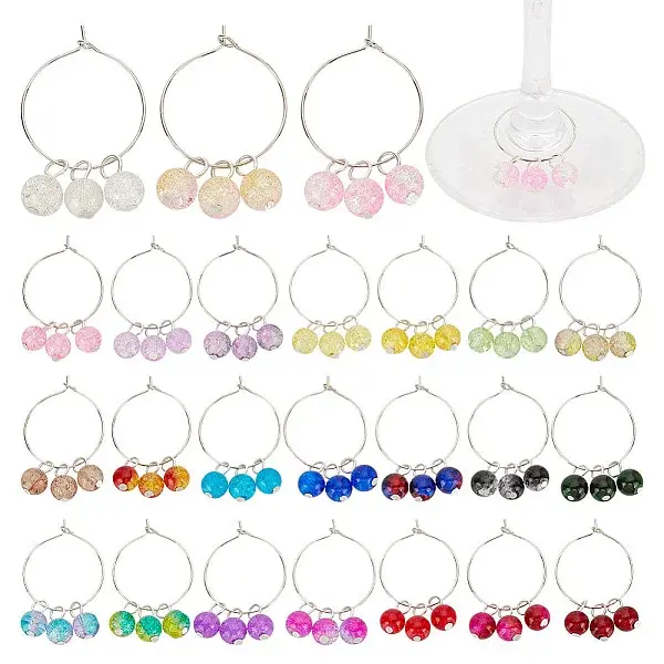 48Pcs 24 Colors Brass Wine Glass Charms
