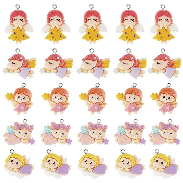 30Pcs 5 Style Opaque Resin Pendants