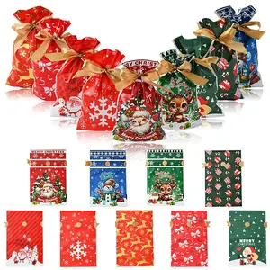 18Pcs 9 Styles Christmas Theme Plastic Packing Pouches Drawstring Bags