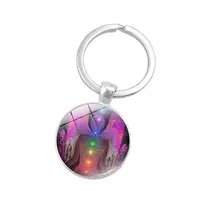 Seven Chakras Yoga Theme Glass Half Round/Dome Pendant Keychain