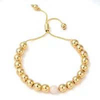 Rack Plating Brass & Natural Shell Round Beaded Slider Bracelets