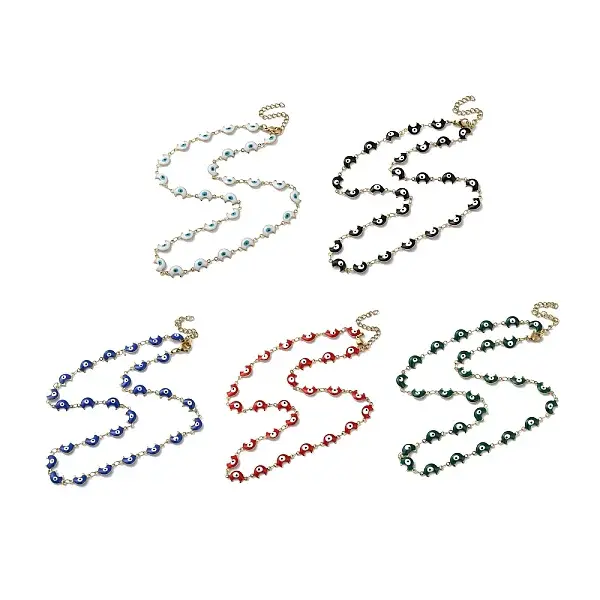 Moon with Evil Eye Enamel Link Chain Necklace