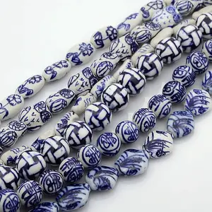 Handmade Blue and White Porcelain Ceramic Beads Strands