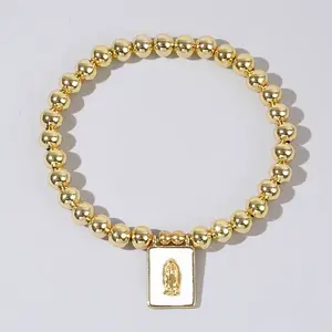 Personality Brass Round Bead Beaded Stretch Bracelets