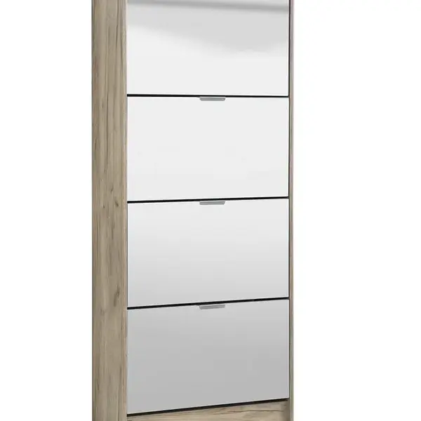 Výklopný botník 4-dvířkový se zrcadlem vincent - dub šedý