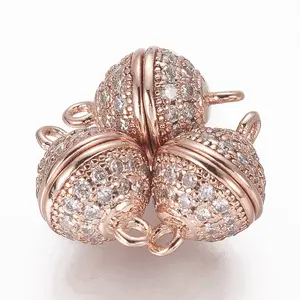 Brass Micro Pave Cubic Zirconia Magnetic Clasps with Loops