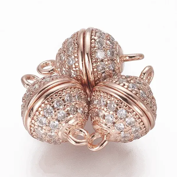 Brass Micro Pave Cubic Zirconia Magnetic Clasps with Loops