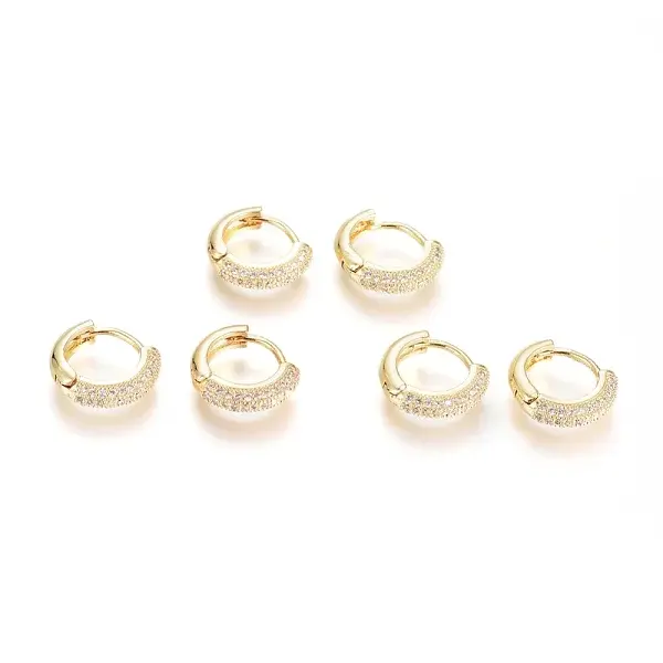 Brass Micro Pave Clear Cubic Zirconia Huggie Hoop Earrings