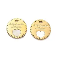 304 Stainless Steel Flat Round Charms with Heart Shell