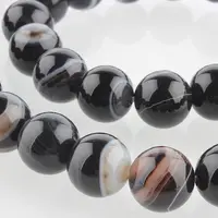 Natural Black Agate Round Bead Strands