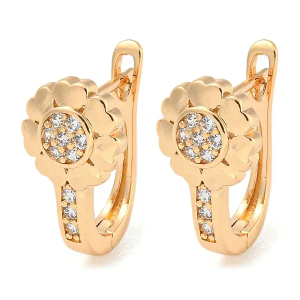 Brass Micro Pave Clear Cubic Zirconia Hoop Earrings