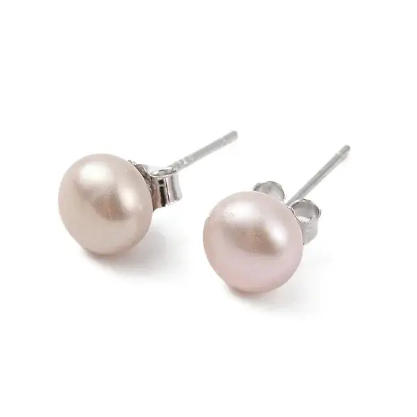 Natural Pearl Round Bead Stud Earrings