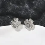 Clover Brass Micro Pave Clear Cubic Zirconia Stud Earrings