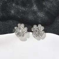 Clover Brass Micro Pave Clear Cubic Zirconia Stud Earrings