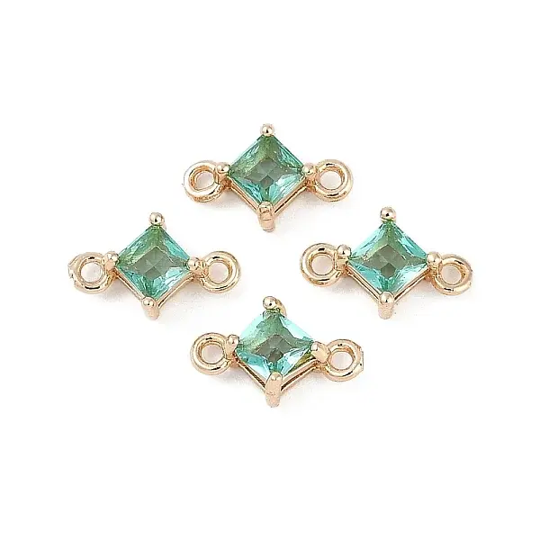 Brass Pave Glass Rhombus Links Connector Charms