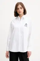 Bavlněná košile Guess Jeans dámská, bílá barva, relaxed, s klasickým límcem, W5YH98 WHFK1