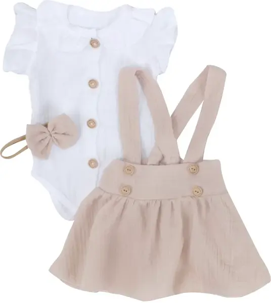 Z&Z Mušelínová suknička s láclem, bodýčko a čelenka, 3D sada , bílá/béžová, vel. 86 vel.  86