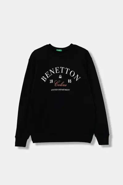 Dětská bavlněná mikina United Colors of Benetton černá barva, s potiskem, 3J68C10PZ