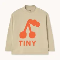 Dětské bavlněné tričko s dlouhým rukávem Tinycottons CHERRY GRAPHIC RIB MOCKNECK béžová barva, s potiskem, AW25-329