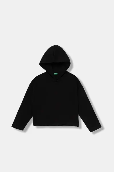 Dětská bavlněná mikina United Colors of Benetton černá barva, s kapucí, s potiskem, 3NBMC2053