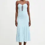 Šaty Bardot béžová barva, maxi, přiléhavé, 59928DB