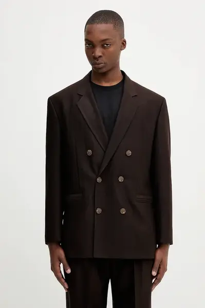 Blazer s příměsí vlny HUGO Usmar253F1X pánský, hnědá barva, 50549673