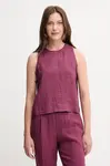 Lněná halenka United Colors of Benetton dámská, fialová barva, hladká, 5BMLDQ0BU