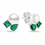 Brilio Silver Něžné stříbrné náušnice se zelenými zirkony a perlou EA1190WG