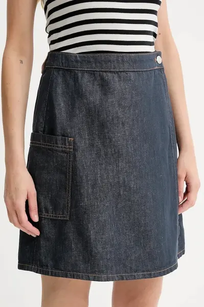 Sukně s příměsí lnu Marc O'Polo tmavomodrá barva, mini, áčková, 506909624033