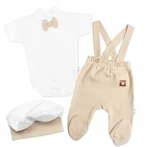 Baby Nellys 3D souprava Gentleman s kr. rukávem - béžová/bílá, vel. 56