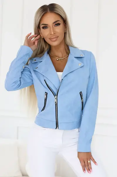 481-3 Suede biker jacket with long sleeves and zippers - light blue