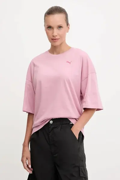 Bavlněné tričko Puma dámské, růžová barva, 688148