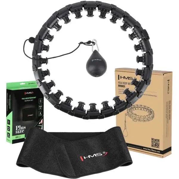 HMS SET HHW12 PLUS SIZE + BR163 PLUS SIZE Set masážnej obruče so závažím a zoštíhľujúcim pásom, čierna, veľkosť