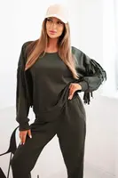 Kesi Włoski Dámsky komplet maslový s strapcami na rukávoch khaki