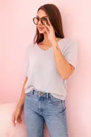 Kesi Włoski Dámsky sveter z mäkkého vlákna s V výstrihom krátky rukáv šedý