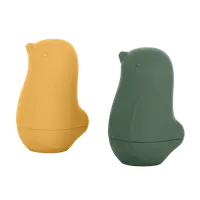 PETITE&MARS Hračky silikónové do kúpeľa - Love birds Ochre Green 6m+