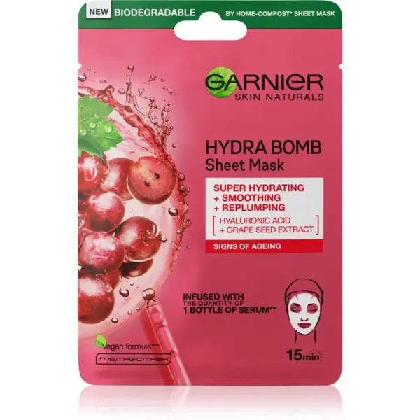 Garnier Textil Masks Hydra Bomb vyhladzujúca plátenná maska 28 g