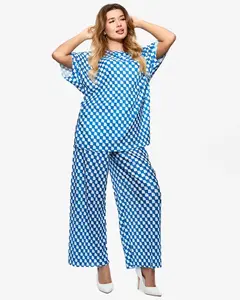 Resti Blue women's pleated patterned set - Clothing