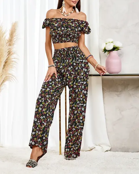 Resti Black two-piece women's floral set