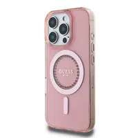 Zadní kryt Guess IML Rhinestones Ring MagSafe pro Apple iPhone 16 Pro, růžová