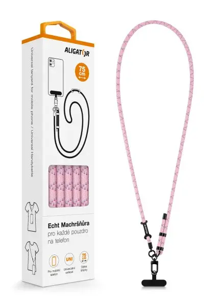 Univerzální šňůrka pro mobilní telefon Aligator Echt Machršňůra, světle růžová