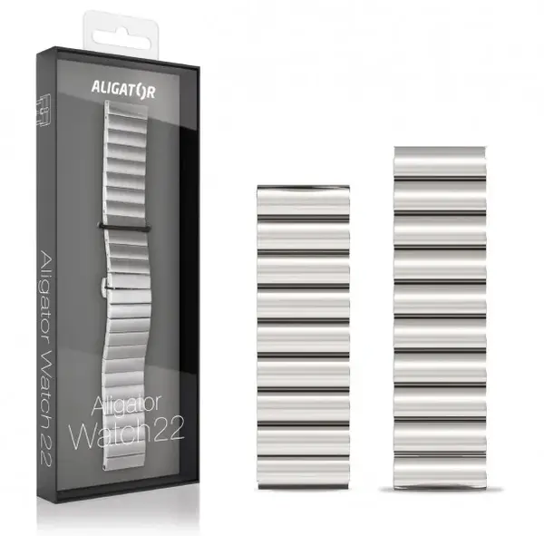Kovový řemínek ALIGATOR 22mm, stříbrná
