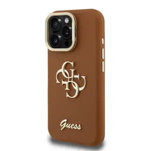 Zadní kryt Guess PU Grained 4G Logo Stand Camera Frame pro Apple iPhone 15 Pro, hnědá