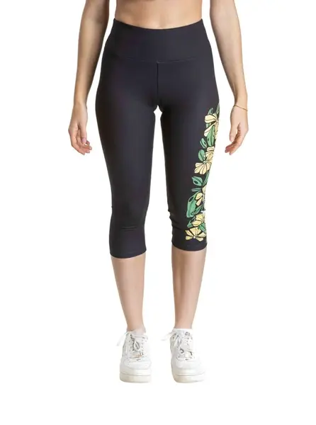 Meatfly dámské legíny Edna Yellow Flowers | Černá | Velikost XL