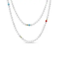 Dlhý perlový náhrdelník s tyrkysom a koralom KLENOTA