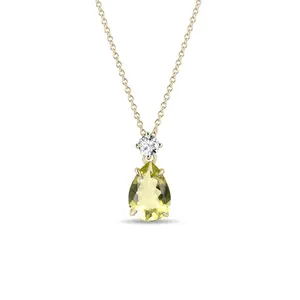 Zlatý náhrdelník s lemon quartzem a briliantem KLENOTA