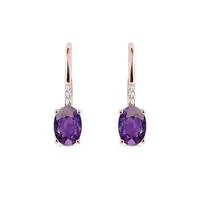 Náušnice z růžového zlata s diamanty a ametystem KLENOTA