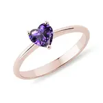 Prsten s ametystem ve tvaru srdce v růžovém zlatě KLENOTA