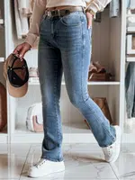 Spodnie damskie jeansowe dzwony z paskiem FITLOW niebieskie Dstreet