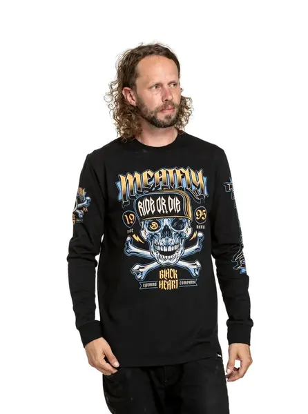 Meatfly pánské tričko s dlouhým rukávem Crossbones Black | Černá | Velikost XXXL | 100% bavlna
